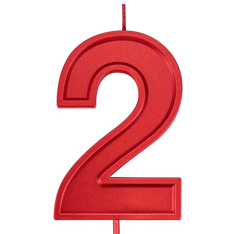 Willcan 3.93in Big Size Happy Birthday Metallic Red Number 2 Candles, Happy Birthday Cake Cupcake Toppers Decoration and Celebrating for Adults/Kids Party or Family Baking (3.93in red Number 2) - Image 1